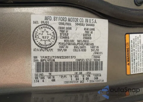 2002 Ford Explorer Limited z USA, uszkodzony, nr VIN 1FMZU75W82ZB01573